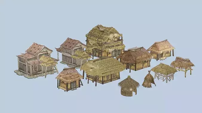 Medieval Village House Collection Low Poly 3D Model Low-poly 3D model 3