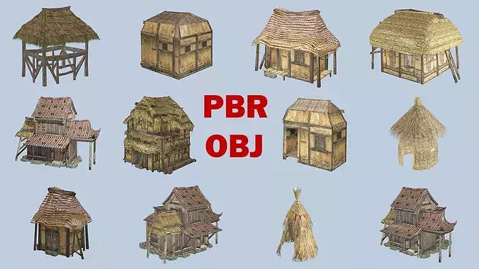 Medieval Village House Collection Low Poly 3D Model Low-poly 3D model