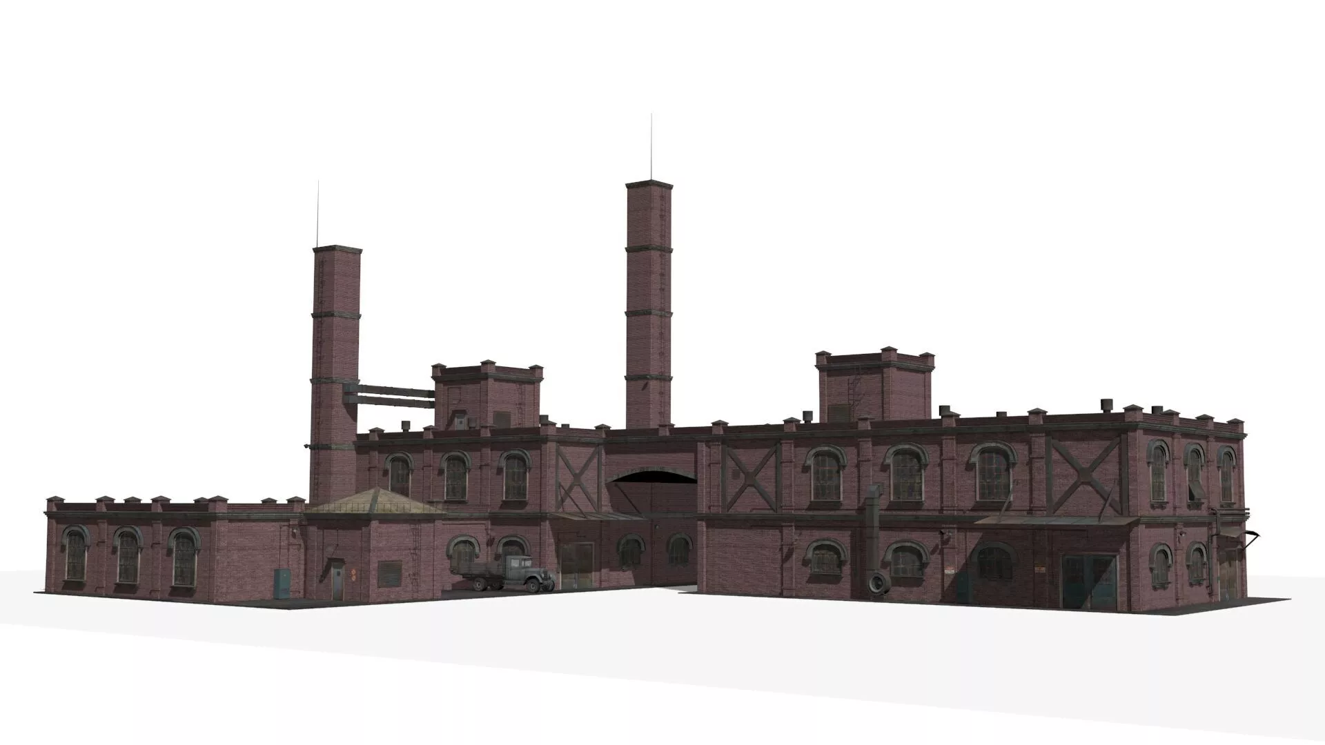 Old brick factory Low-poly 3D model