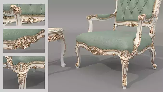 Luxury Classical Armchair and Side Table Set 6 3D model 6