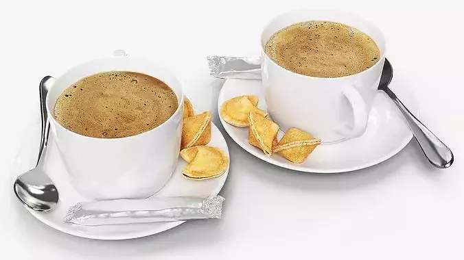 Hot Coffee Cup with Chocolate Stick and Cookies 3D model
