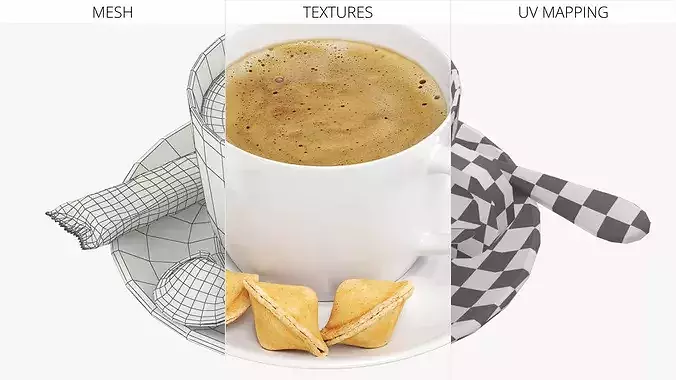 Hot Coffee Cup with Chocolate Stick and Cookies 3D model 7