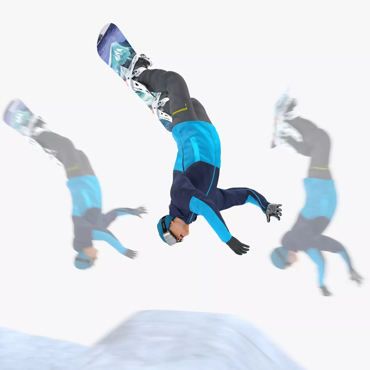 Snowboarder Flip Trick Off Ramp Animated Rigged For Maya 3D model