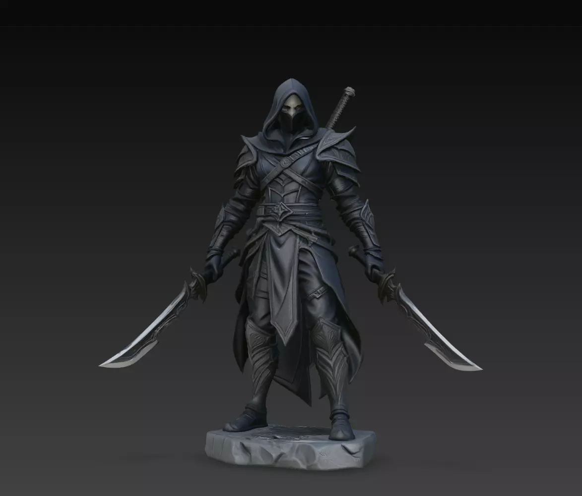 Masked Rogue Dual Blade Warrior Statue STL Print Model 3D print model