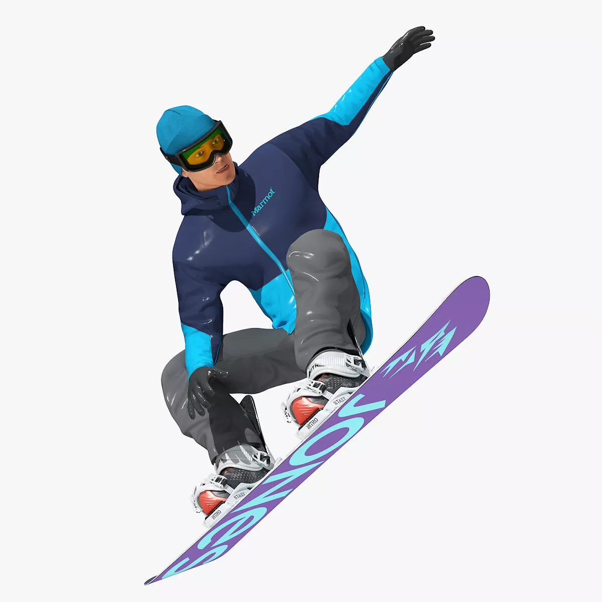 Snowboarder Grab Jump Trick Animated Rigged For Maya 3D model