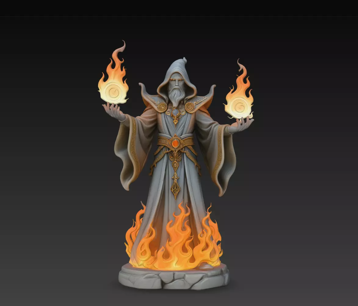 Emberveil Arcane Fire Wizard Statue STL Print Model 3D print model