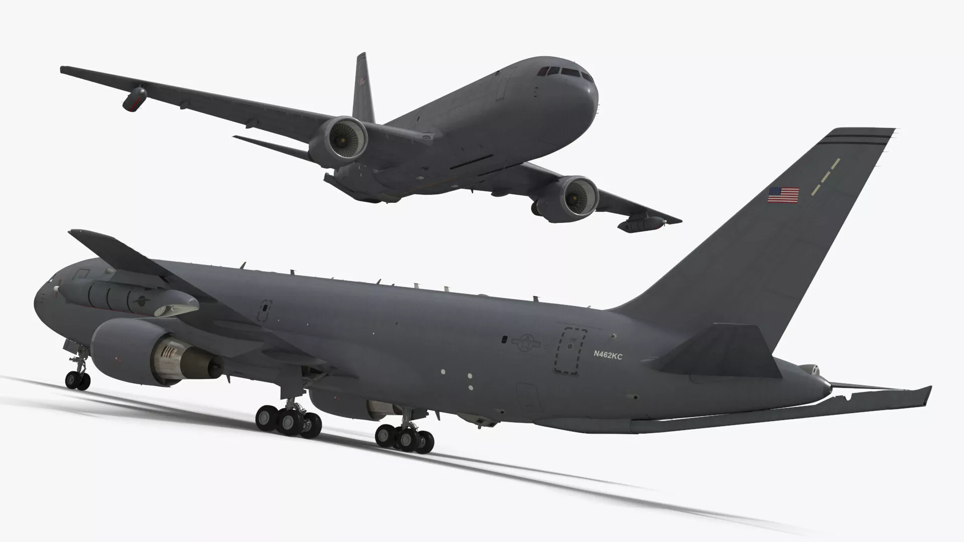 Boeing KC46 Pegasus Refueling Aircraft Gray Rigged 3D model