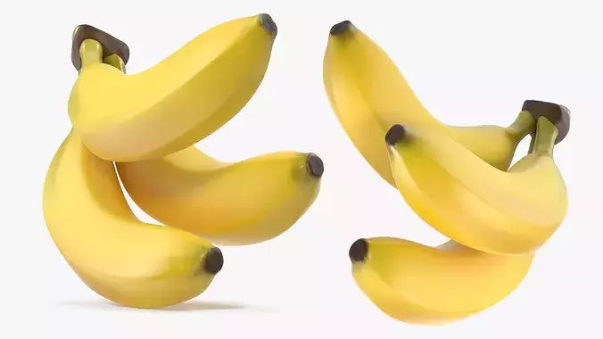 Cluster of Ripe Yellow Bananas 3D model 2