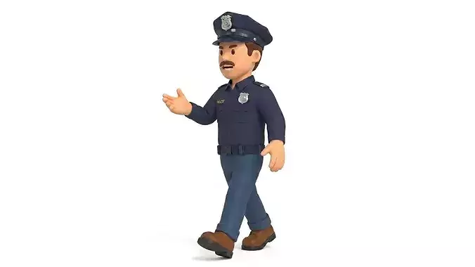 Cartoon Police Officer Male Character Rigged and Animated