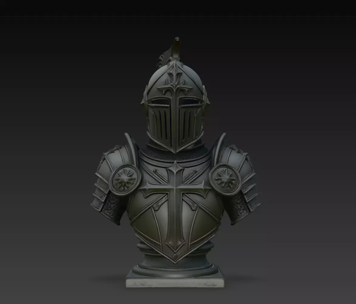 Gothic Cross Black Knight Armor Bust STL Print Model 3D print model