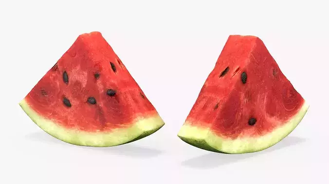 Fresh Watermelon with Half and Cut Slice 3D model 7