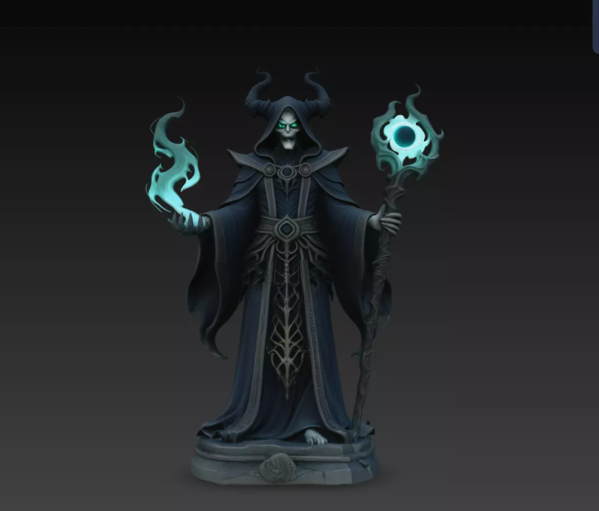 Emerald Flame Horned Necromancer Statue STL Print Model 3D print model