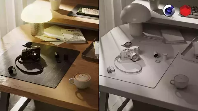 Warm Lifestyle Desk Product Stage Cinema 4D and Redshift