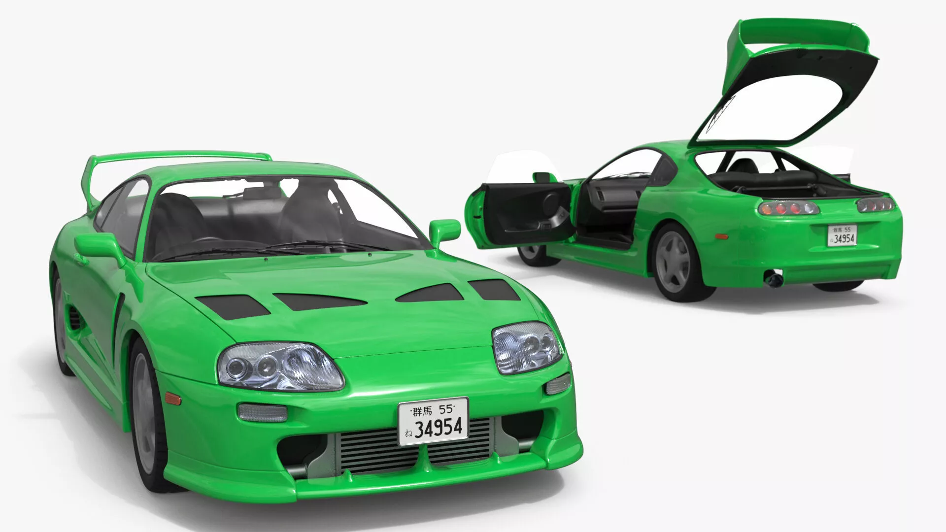 Turbo Sports Coupe With Hood Vents Green Rigged for Maya 3D model