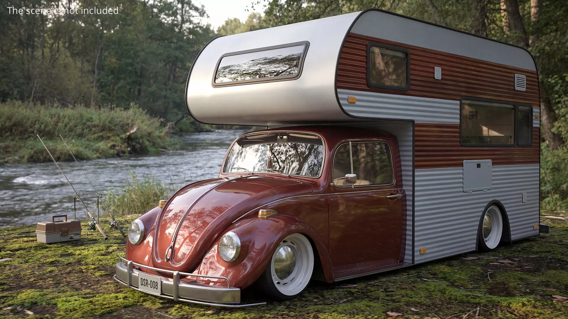 Volkswagen Retro Camper Van Red Rigged 3D model