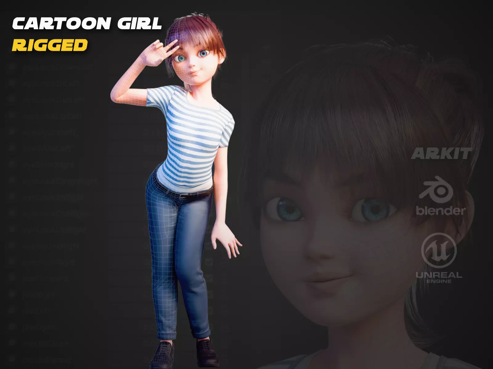 Modular Cartoon Girl Character Rigged AR Low-poly 3D model