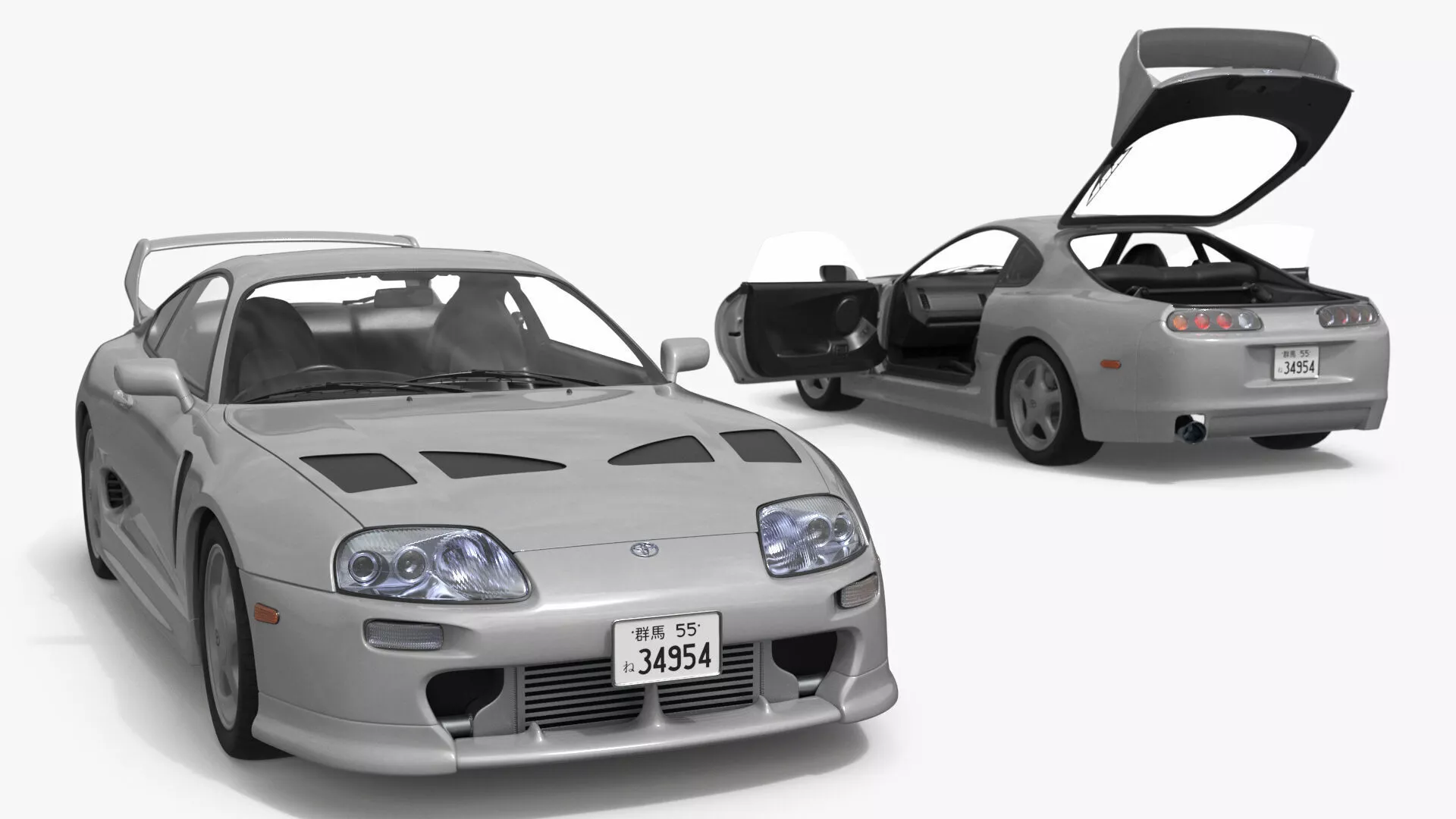 Toyota Supra 3000GT TRD Aero Coupe Silver Rigged for Maya 3D model