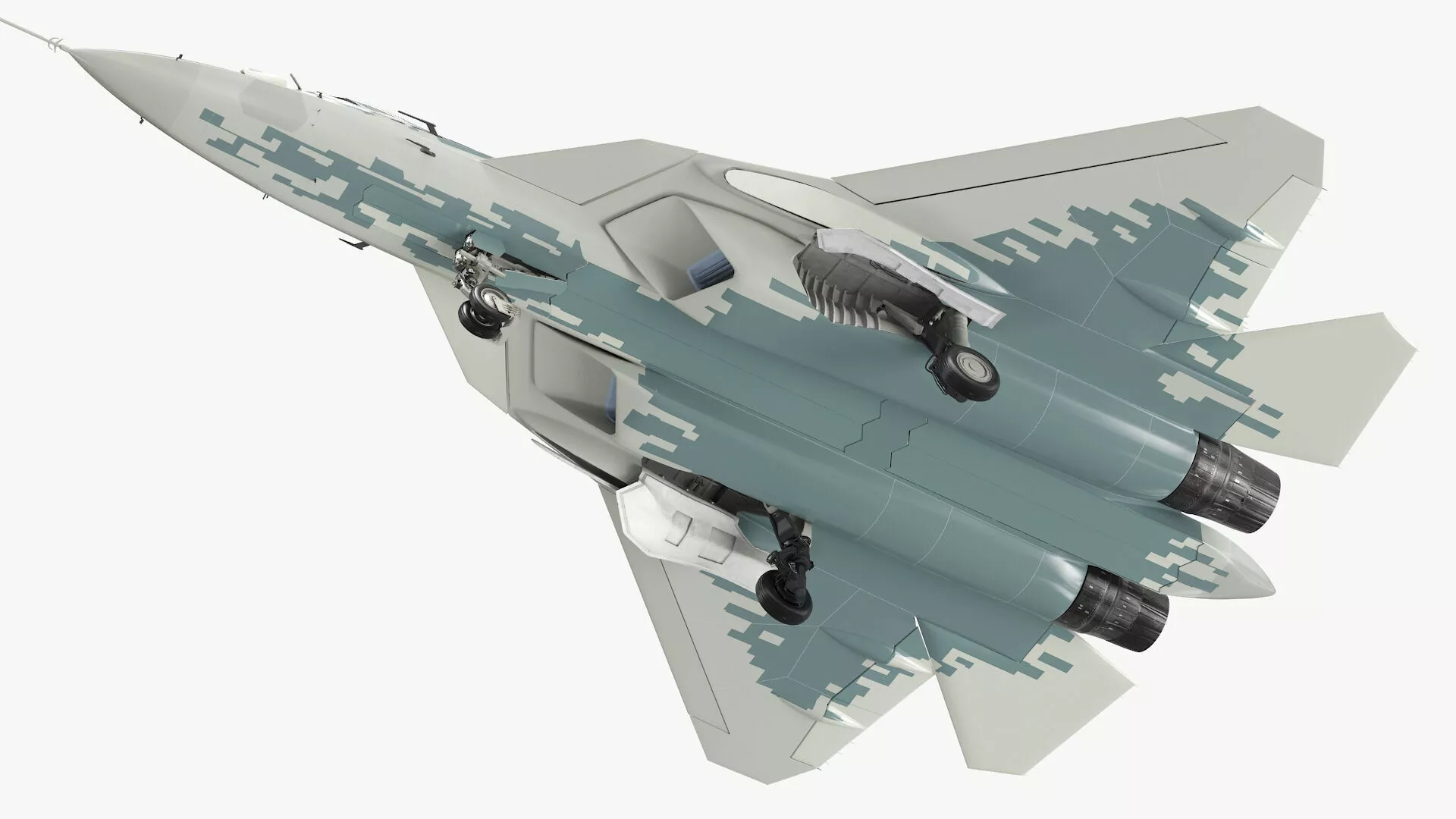 Su57 Twin Engine Stealth Aircraft Grey Camo Rigged for Cinema 4D 3D model