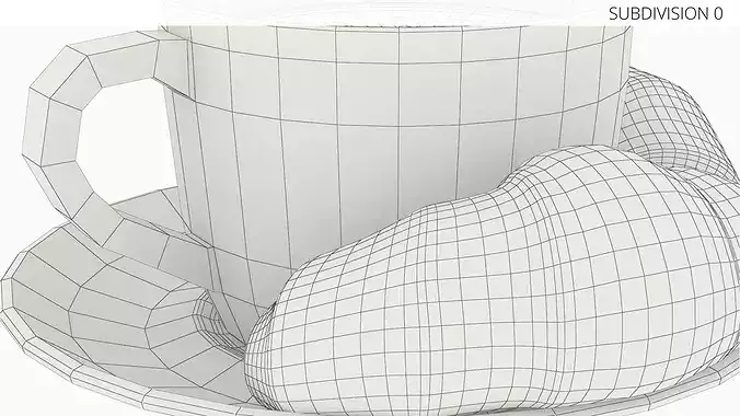 Cappuccino Ceramic Cup with Fresh Croissants 3D model 6
