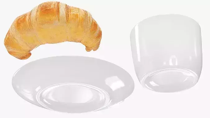 Cappuccino Ceramic Cup with Fresh Croissants 3D model 4