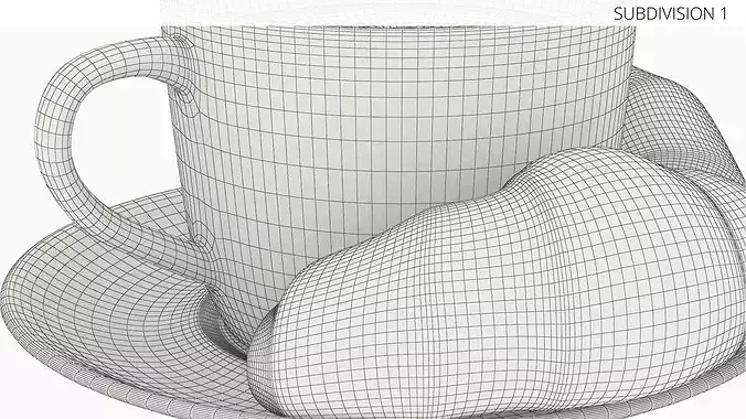 Cappuccino Ceramic Cup with Fresh Croissants 3D model 7
