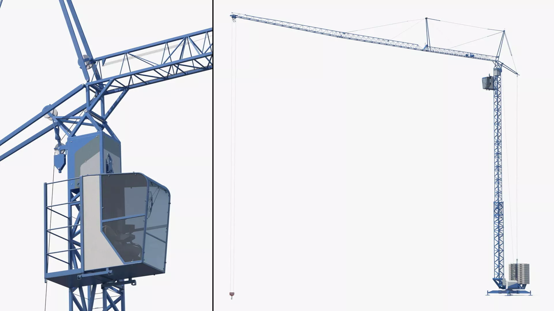 Construction Fast Erecting Tower Crane Blue Rigged 3D model