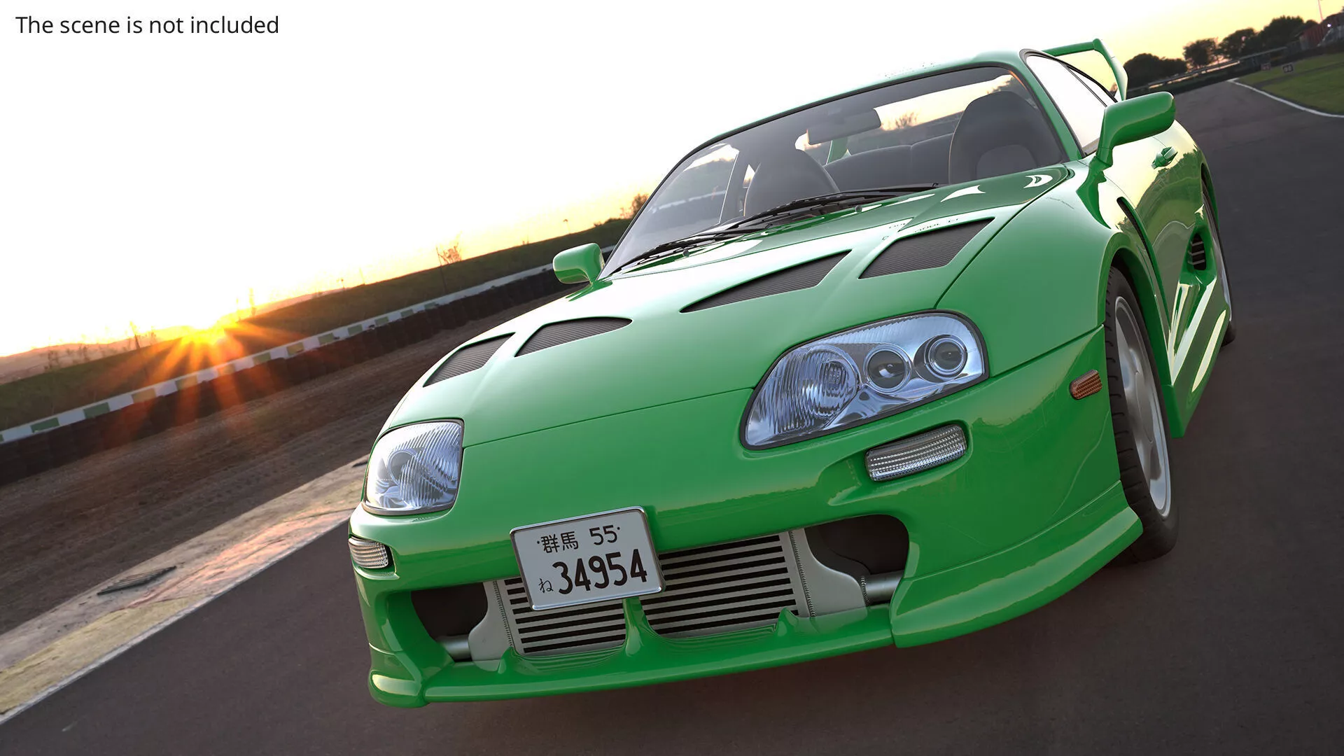 Turbo Sports Coupe With Hood Vents Green Rigged for Cinema 4D 3D model