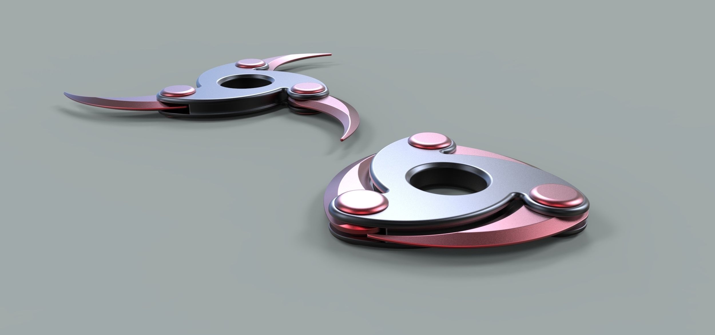 Shuriken 3 pair of metal blades 3D model_3