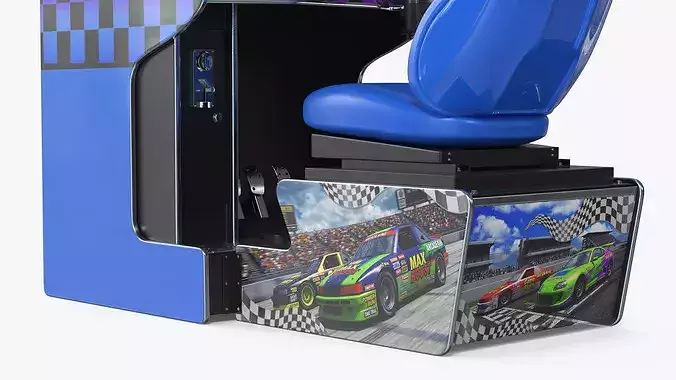 Arcade Racing Simulator Machine with Seat Blue 3D model 6