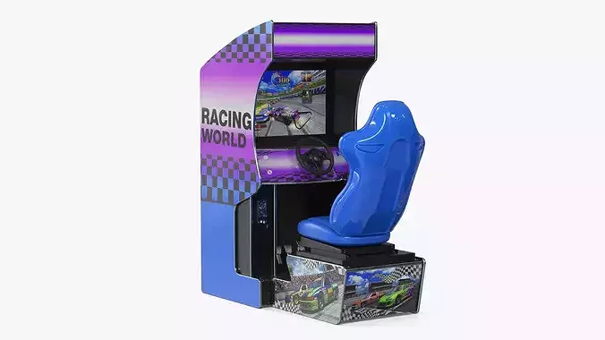 Arcade Racing Simulator Machine with Seat Blue 3D model