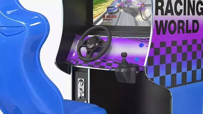 Arcade Racing Simulator Machine with Seat Blue 3D model 7