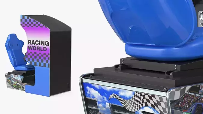 Arcade Racing Simulator Machine with Seat Blue 3D model 5