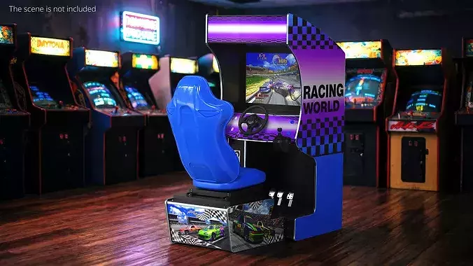 Arcade Racing Simulator Machine with Seat Blue 3D model 2