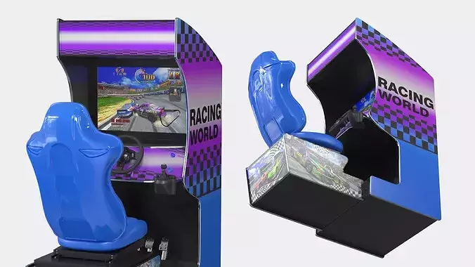 Arcade Racing Simulator Machine with Seat Blue 3D model 3