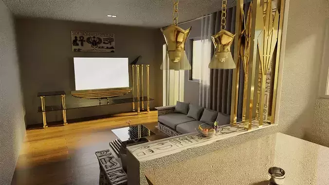 Neo-Pharaonic Open Living 3D model 4