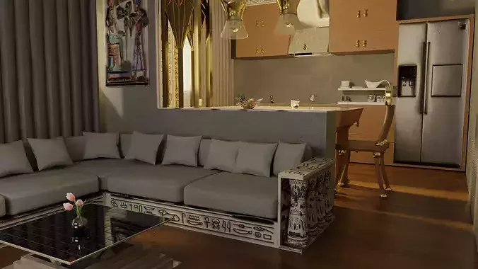 Neo-Pharaonic Open Living 3D model 2