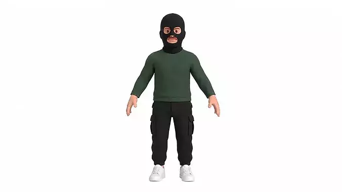 Stylized Cartoon Thief Robber Male Character Rigged and Animated