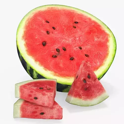 Fresh Food Watermelon Half with Cut Slices 3D model 2