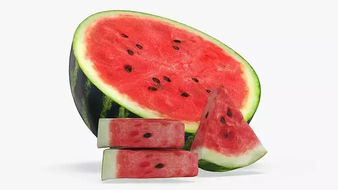 Fresh Food Watermelon Half with Cut Slices 3D model
