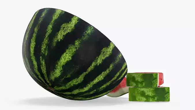 Fresh Food Watermelon Half with Cut Slices 3D model 4