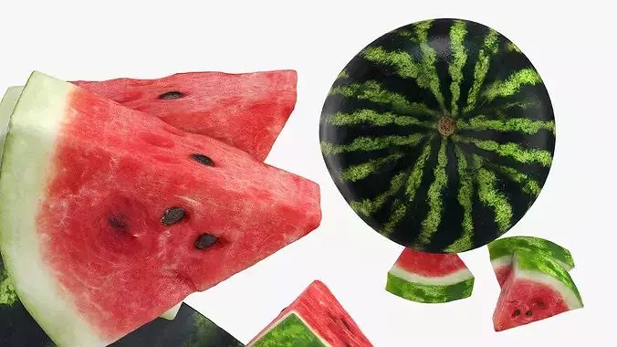 Fresh Food Watermelon Half with Cut Slices 3D model 5