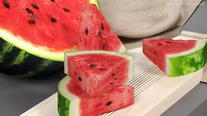 Fresh Food Watermelon Half with Cut Slices 3D model 3