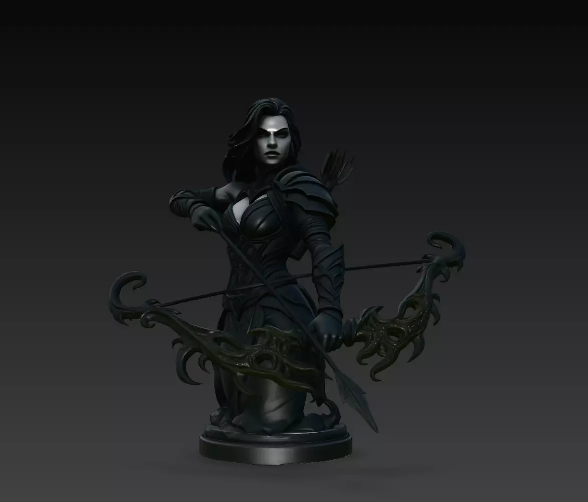 Dark Huntress Archer Fantasy Statue STL Print Model 3D print model
