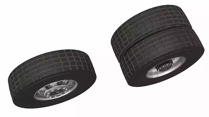 Heavy Duty Truck Wheel Set Black 3D model 4
