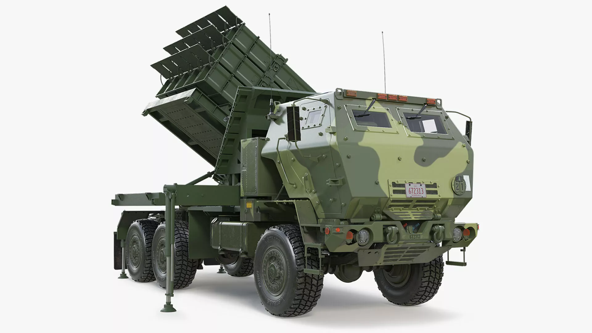 Military MLRS Rocket Launcher Truck Green Rigged 3D model