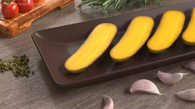 Cucumber Pickled Food Half Low-poly 3D model 4