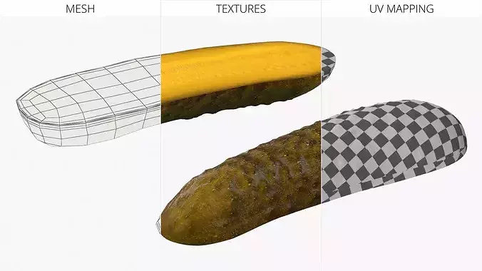 Cucumber Pickled Food Half Low-poly 3D model 7