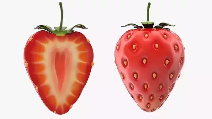 Cartoon Halved Strawberry 3D model 4