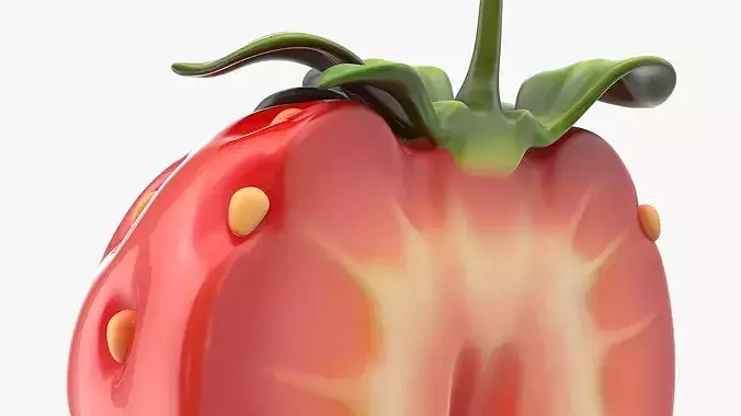 Cartoon Halved Strawberry 3D model 7