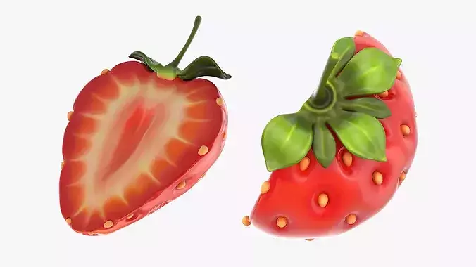 Cartoon Halved Strawberry 3D model 5